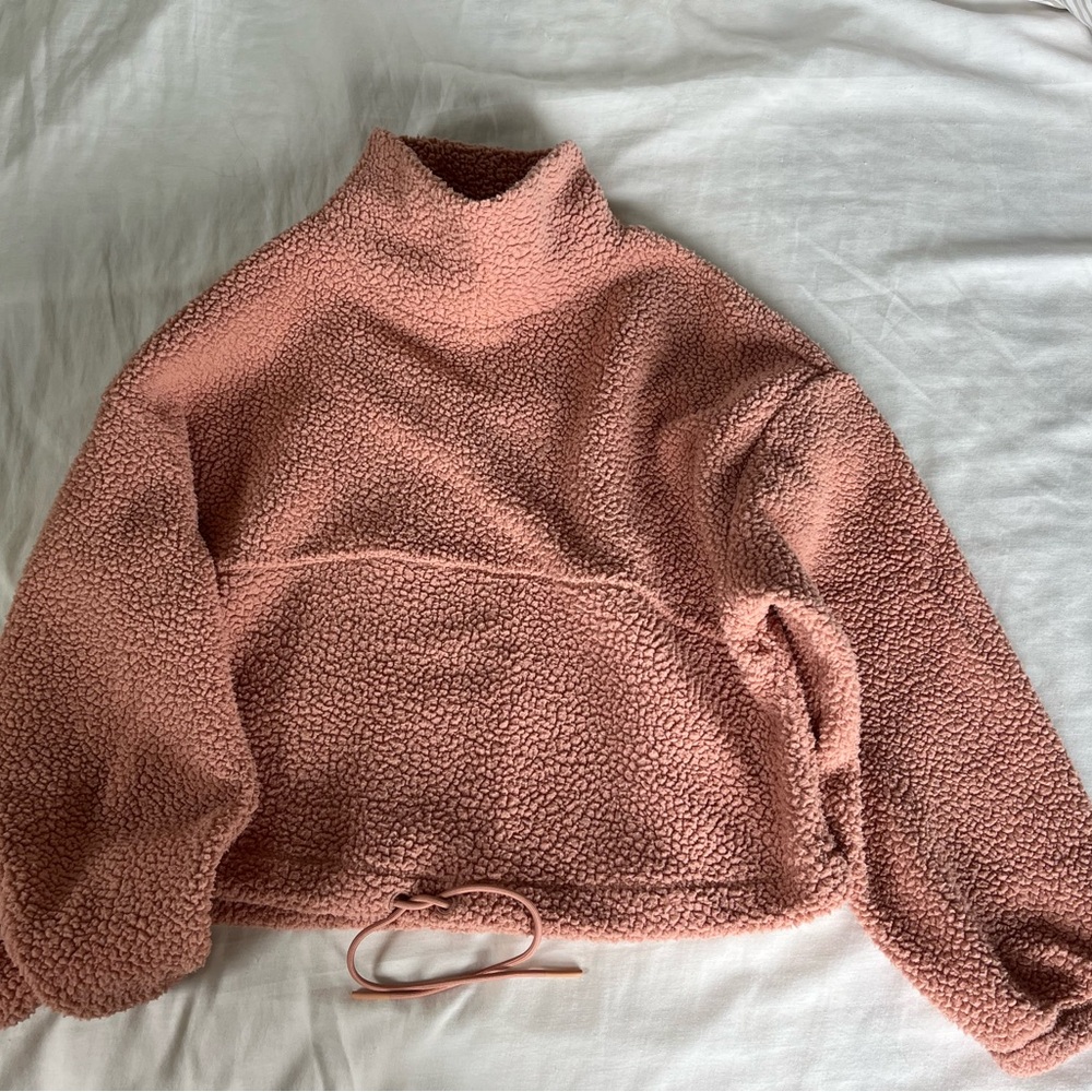 Women's Cozy Mock Neck Sherpa Pullover - Dusty Rose